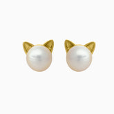 Gold Pearl Cat Earrings