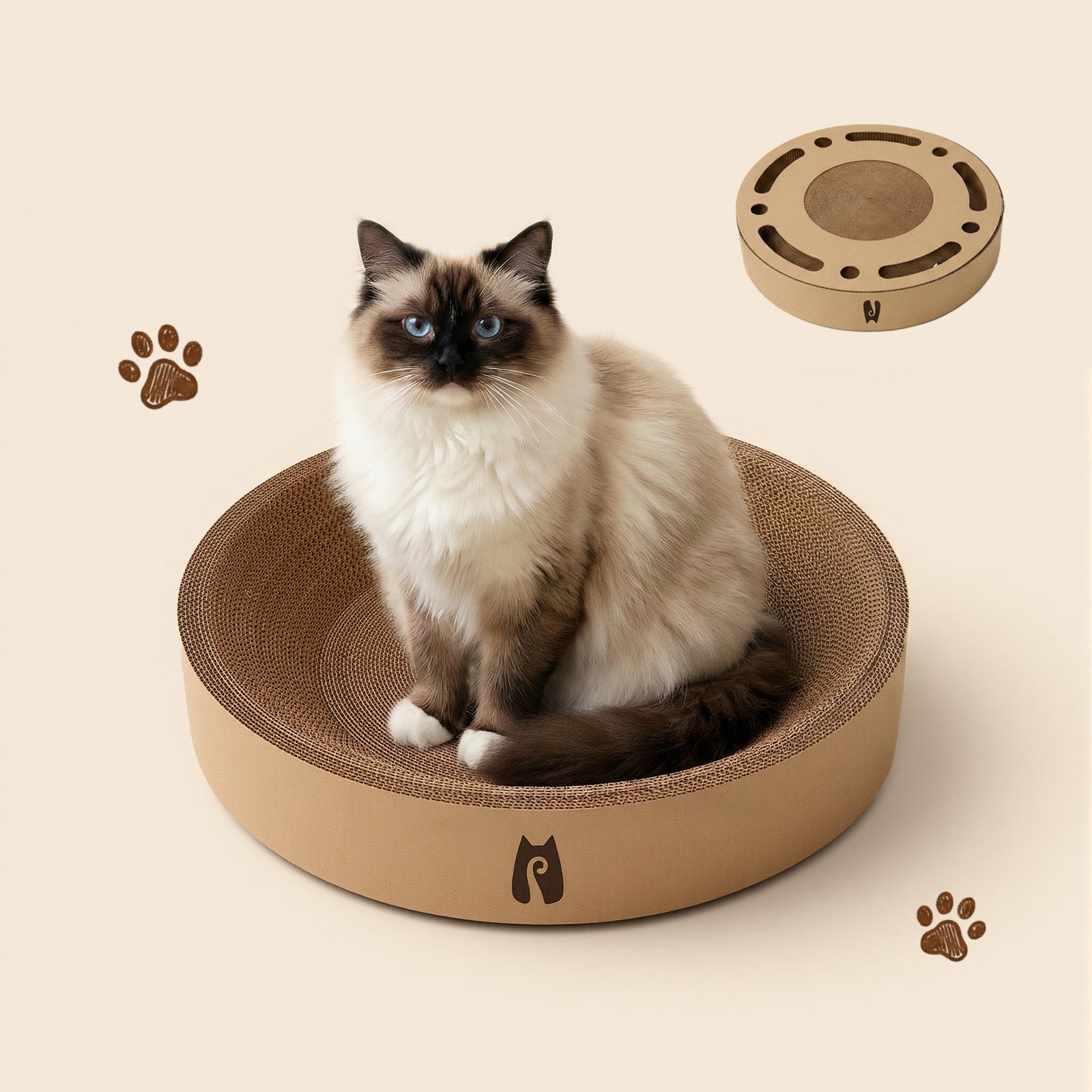 2-in-1 Round Kraft Paper Cat Scratcher Bed & Puzzle Toy