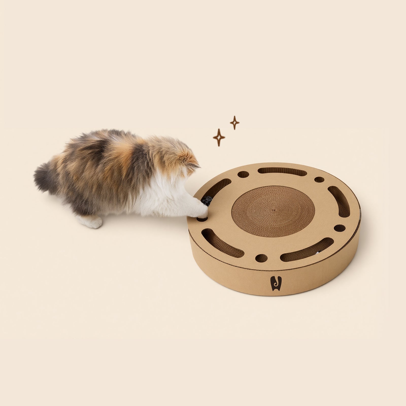 2-in-1 Round Kraft Paper Cat Scratcher Bed & Puzzle Toy