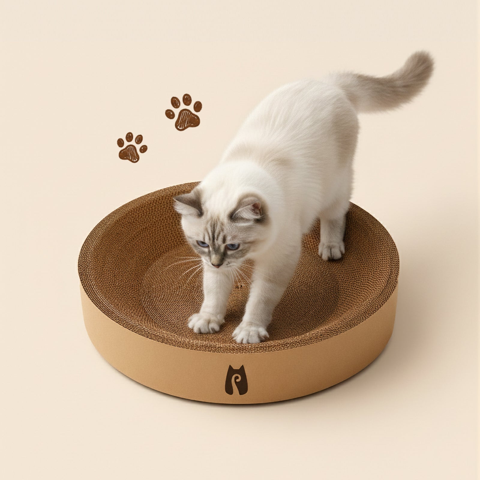 2-in-1 Round Kraft Paper Cat Scratcher Bed & Puzzle Toy