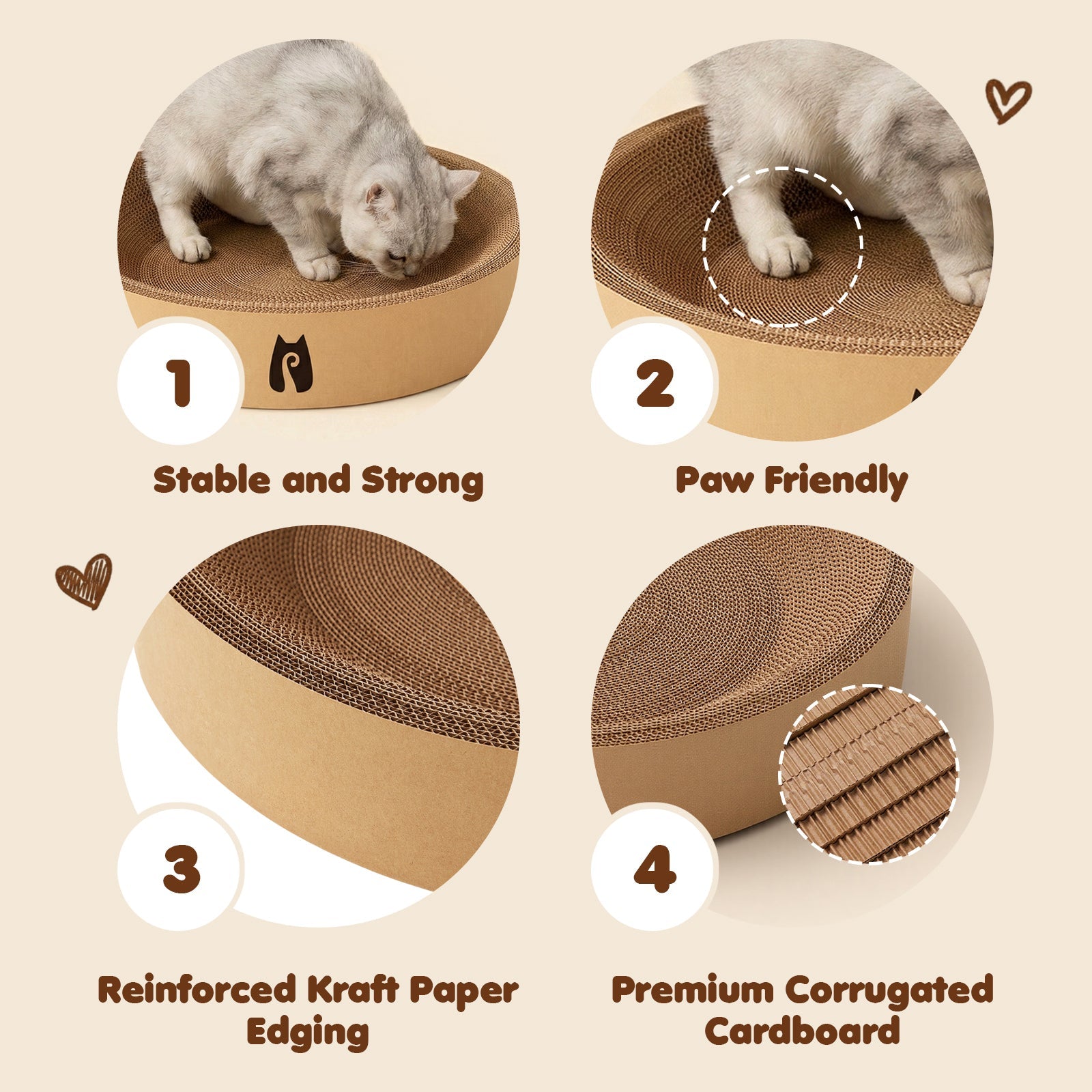 2-in-1 Round Kraft Paper Cat Scratcher Bed & Puzzle Toy