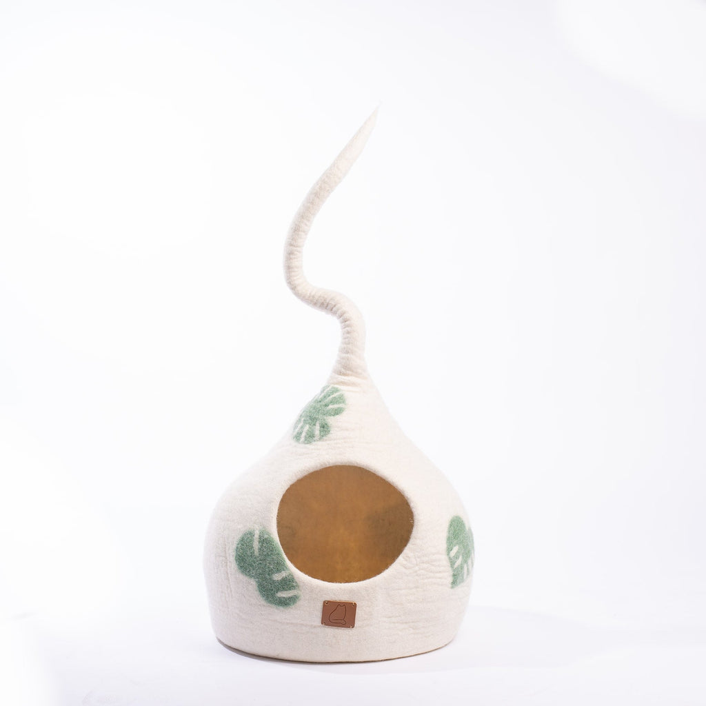 Monstera Leaf Wool Cat Cave