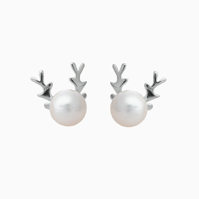 Reindeer Pearl Earrings Hover Image